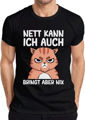 Produktbild von Nett kann ich auch lustiger Katzenspruch Cartoonkatze Humor Witz Herren T-Shirt, Schwarz, S
