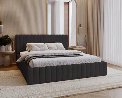 Obrázok produktu pre Čalúnená posteľ 180x200 cm Billo – dvojposteľ s roštom, úložným priestorom – posteľ Bouclé, čierna