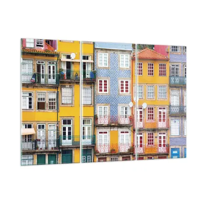 Produktbild von Bilder auf glas - 3 Teile - Casas Ribeira Porto - 105x70cm - Glasbilder - Wandbilder - Bilder - zum Aufhängen bereit - Wanddekoration aus Glas - Glas Bilder - Wandbild auf Glas - GCE105x70-4249