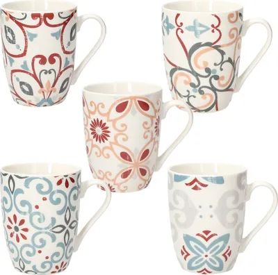 Image de lot de 6 gobelets Iris Ribeira, blanc avec décor coloré, en porcelaine de Tognana