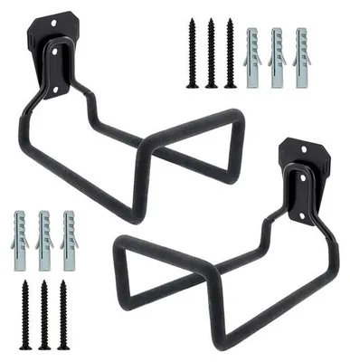 Image de Support pour tuyau d'arrosage - Support métallique pour tuyau d'arrosage - Rangement pour tuyau d'arrosage - Support mural robuste - Lot de 2 - Noir