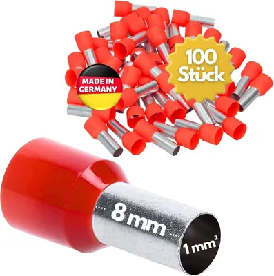 Produktbild von 100 Stück Kalitec AE108RTSB Aderendhülsen isoliert 1,0mm² 8mm lang rot I Germany I Industriequalität