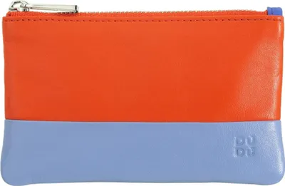 Produktbild von Handtasche aus Naturleder in Hellblau und Orangefarbig, Größe S, 12,5x7x2 cm