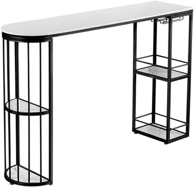 Produktbild von Einfacher offener Balkontisch aus Marmor mit Aufbewahrungslicht und m Trennwandschrank, Küchen- und Esstisch mit Stauraum, Schwarz, 100 * 40 * 105cm