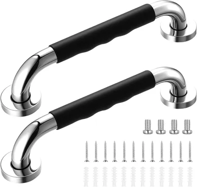 Image de Poignées de douche - Barres de maintien pour salle de bain - Stabilité accrue - Surface antidérapante - 30 cm - Argent