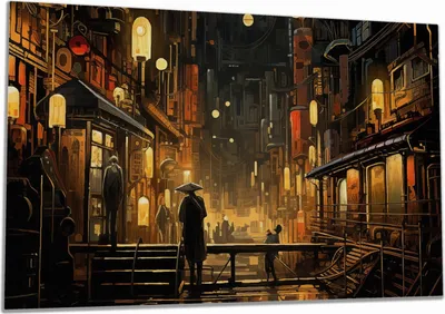 Produktbild von Wallario Herdabdeckplatte aus Glas, Größe 90 x 52 cm 1-teilig, Motiv Neonbeleuchtete Gassen