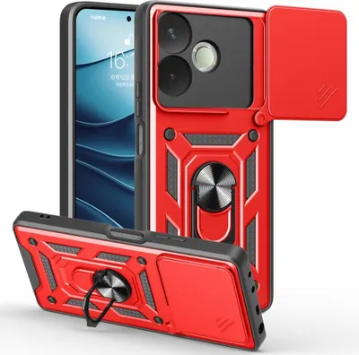 Produktbild von OPPO A5 Pro 5G Hülle - Coverup Armor Ring Ständer Back Cover mit Kamera Schutz - Rot