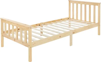 Zdjęcie produktu dla ML-Design drewniane łóżko dziecięce 90x200 cm naturalne, drewno sosnowe, rama łóżka z listwami i nóżkami, łóżko pojedyncze z zagłówkiem i podnóżkiem, łóżko podłogowe