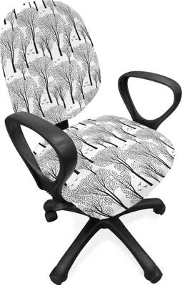 Produktbild von ABAKUHAUS Winter Bürostuhl Schonbezug, Abstrakt Wald Vögel, dekorative Schutzhülle aus Stretchgewebe, Schwarz-Weiss