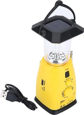 Productafbeelding van LED-zaklamp met zonne-energie, wereld- en laagfrequentieontvangst, oplaadbaar, waterdicht, geel