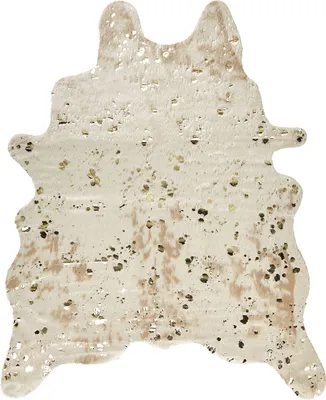 Produktbild von BELIANI Kunstfell Teppich Beige mit Goldenen Akzenten 130 x 170 cm Webpelz Kuh Fellform Pelzimitat Bettvorleger Überwurf für Sofa Sessel Stühle