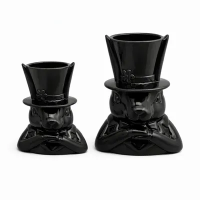 Produktbild von Eleganter Keramik Hase mit Hut – 25 cm – Schwarz | Vorbestellung, lieferbar ab 31.01