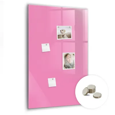 Immagine prodotto di Lavagna magnetica da parete, con superficie in vetro e bordo curvo - Bacheca magnetica - Include 5 magneti - Dimensioni: 60x90 cm - Colore: rosa