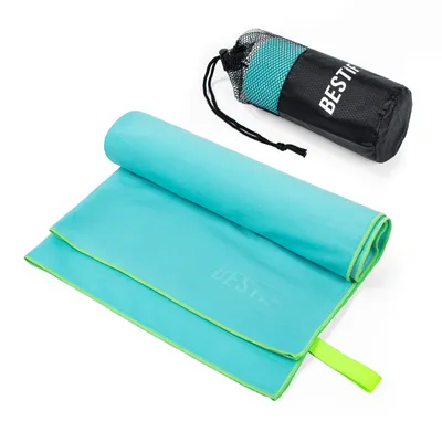 Produktbild von BESTIF Mikrofaser Handtuch schnelltrocknende Sport Handtücher mit Tasche Ultraleicht perfekt für Reise, Sauna, Gym (Hellblau, 75 x 130 cm)
