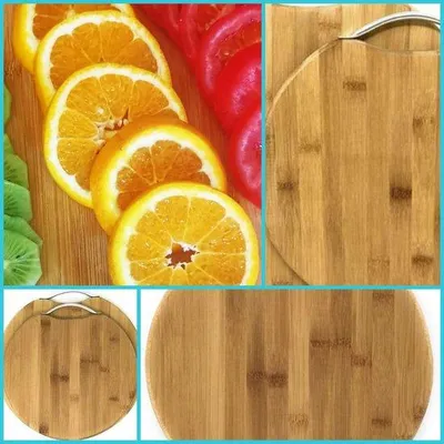 Produktbild von Holzschneidebrett-Set, 34 cm - Bambus - rutschfest mit Griff - ideal für Fleisch und Gemüse