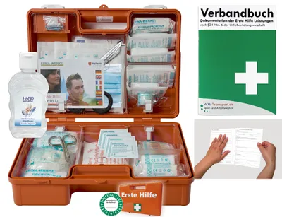 Produktbild von Verbandskoffer / Verbandskasten (M) Typ C - Erste Hilfe nach aktueller DIN 13157 für Betriebe -DSGVO- INKL. PERFORIERTEM VERBANDBUCH + Hygiene-Gel