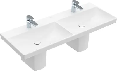 Produktbild von V&B Schrank-Doppelwaschtisch Avento 120x47cm, eck., 2xHahnloch, m ÜL, we C+