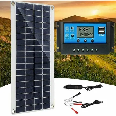 Produktbild von 300-W-12-V-Solarpanel-Set, Batterieladegerät-Set mit 60-A-Solarladeregler für Wohnmobile, Yachten, Outdoor-Anwendungen, Gärten und Beleuchtung