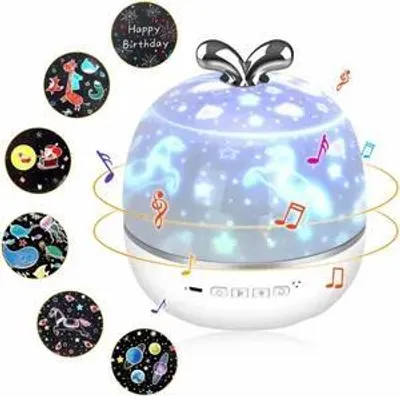 Produktbild von Sternenhimmel Projektor Lampe, 3 in 1 Bluetooth Lautsprecher LED Musik Nachtlicht Kind mit 6 Projektionsfilmen 360° Drehbar Starry Music Projector