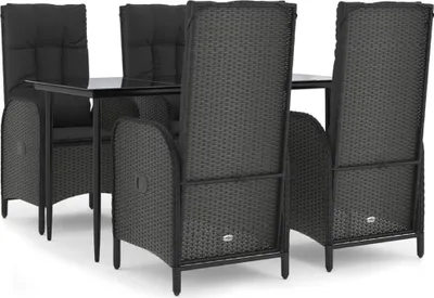 Produktbild von vidaXL 5-tlg. Garten-Essgruppe mit Kissen Schwarz Poly Rattan