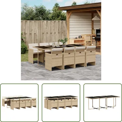 Produktbild von The Living Store 9-tlg. Garten-Essgruppe mit Kissen Beige Poly Rattan