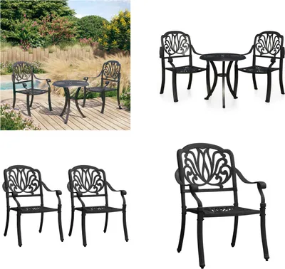 Obrázok produktu pre vidaXL 3 ks Bistro Set Cast Aluminium Black - Bistro Set - Bistro Set - Bistro Set - Bistro Set - Bistro Set