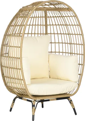 Produktbild von Fortuna Lai Rattansessel Korbform mit Sitzkissen erhöhter Gartensessel für Balkon Terrasse Metall Khaki 105 x 97 x 150 cm