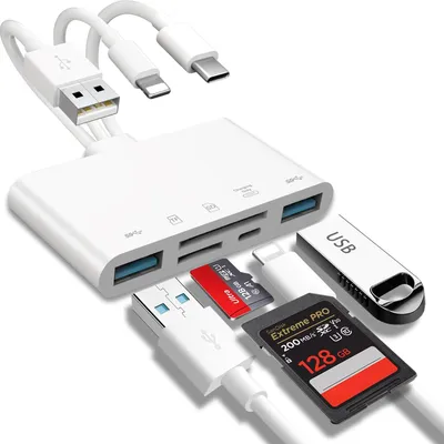 Obrázek produktu pro modely pro Apple Android OTG-karta Typ-C Tři-in-Eins Multifunkční-iPad-Kamera-Konvertor – Drei-Draht Dual-OTG Dual-Kartenleser s Ladefunktion