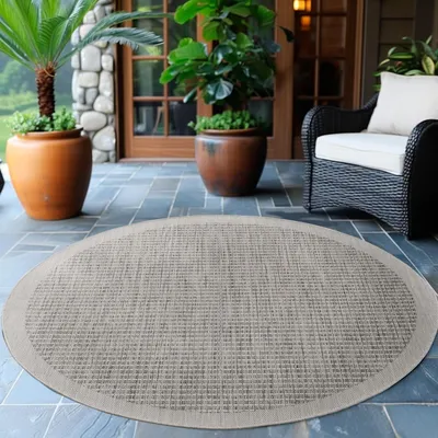 Produktbild von Ayyildiz Outdoor- und Terrassenteppiche Grau 200 cm rund Teppich, einfarbig, Teppich für Terrasse, Balkon oder Küche, Polypropylen-Rückseite