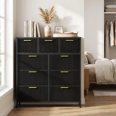 Produktbild von SONGMICS Kommode mit 9 Schubladen, 98,7 x 30 x 96,2 cm, Tintenschwarz