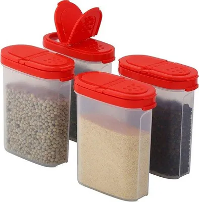 Immagine prodotto di Set di 4 contenitori per spezie Unyqoos® – contenitori ermetici realizzati in plastica priva di BPA, trasparenti, con dosatori pratici, disponibili in diverse dimensioni (grandi e piccole)