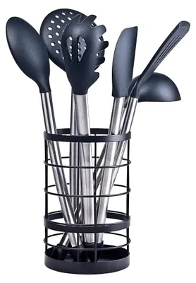 Produktbild von Chefarone Küchenutensilienhalter für Ordnung in der Küche - Utensilienhalter Küche in modernem Design - Küchenhelfer Aufbewahrung schwarz - Besteckhalter Ø 12cm