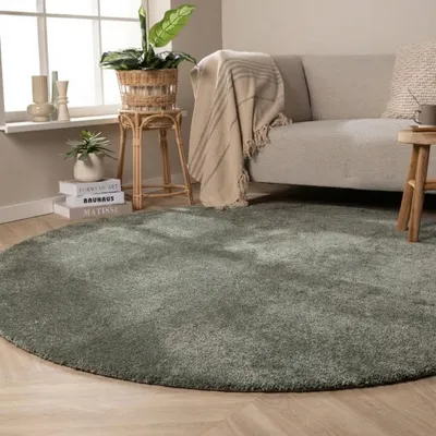 Produktbild von Volero - Waschbarer Teppich Rund - Clean Grün - Ø 240 cm - Wohnzimmer, Esszimmer, Schlafzimmer - Ländlich, Modern, Skandinavisch