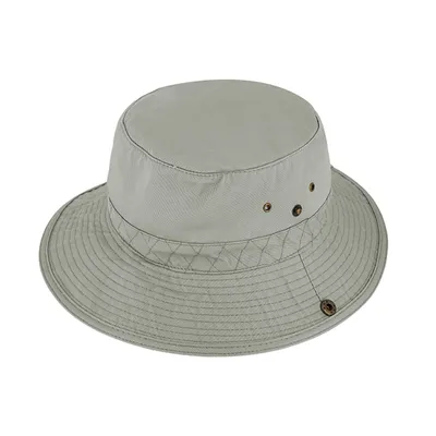 Produktbild von Fiebig Stoffhut Baumwolle uni mit Druckknopf und Kinnband Khaki Gr. 56