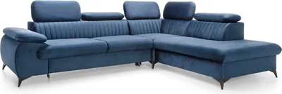 Produktbild von Ecksofa VETTO Monolith 77 Marineblau Dunkelblau Samt Velours Schlafsofa Bettkasten Verstellbare Kopfstützen Rechts