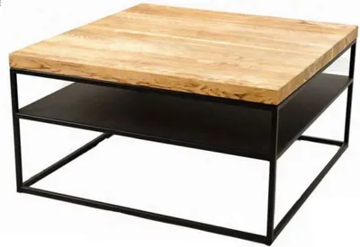 Produktbild von Casa Padrino Luxus Couchtisch Naturfarben / Schwarz 80 x 80 x H. 40 cm - Moderner Wohnzimmertisch mit Massivholz Tischplatte - Luxus Wohnzimmer Möbel