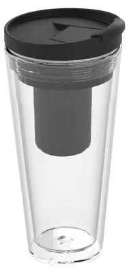 Obrázek produktu pro Vakuový hrnek Mocha se sítkem na čaj 350 ml - termohrnek s infuzérem - dvoustěnný hrnek na čaj ToGo - ochucený hrnek na horký a studený čaj - transparentní/černý