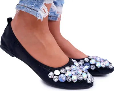 Produktbild von Leder Ballerinas mit Steinen Schwarz Kristall 36