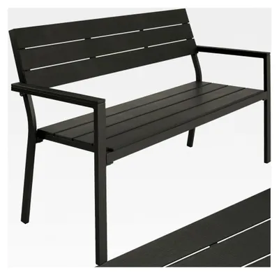 Produktbild von Gartenbank in Holzoptik, Parkbank als Gartenmöbel, Balkonbank Sitzbank für Wintergarten, Terrasse, Garten bis 250 kg belastbar, 2-Sitzer, 128 x 59 x 88 cm - dunkelgrau