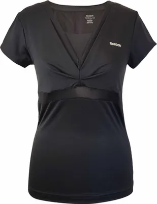 Produktbild von Reebok T-Shirt aus Polyester mit V-Ausschnitt, kurzen Ärmeln und Standardschnitt