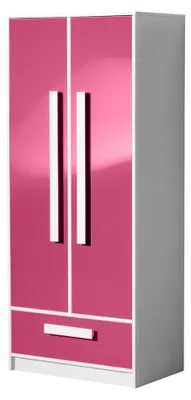 Produktbild von Kinderzimmer - Drehtürenschrank / Kleiderschrank Walter 01, Farbe: Weiß / Rosa Hochglanz - 191 x 80 x 50 cm (H x B x T)