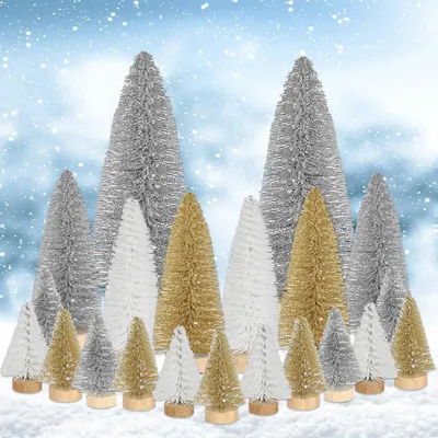 Produktbild von 21 Stück Mini Tannenbaum Deko, Künstlich Miniatur Weihnachtsbaum, Klein Christbaum Silber Weiß Gold 4.5/10/15cm für Tisch, Winterdeko, Weihnachtsdorf Zubehör