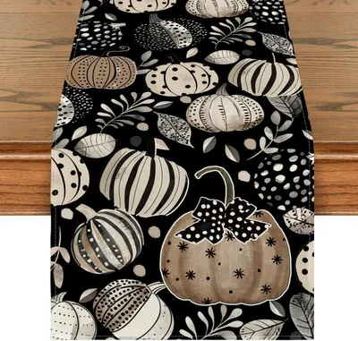 Obrázok produktu pre Behúň na stôl Dekoratívny Jesenný Čierne listy Tekvice 40x140 cm