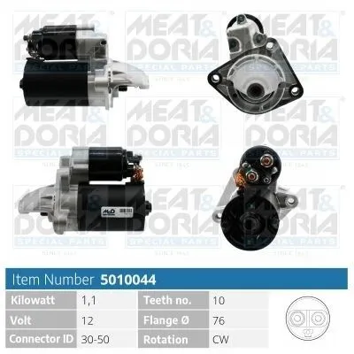 Produktbild von MEAT & DORIA 5010044 Starter Anlasser 1,1kW für FORD Fiesta Mk6 Schrägheck (JA8, JR8) 12V