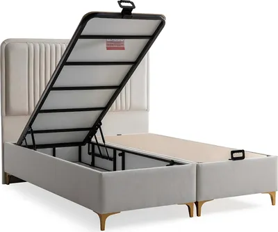 Produktbild von Elegantes Bett mit Matratze in Beige aus Textil und Holz