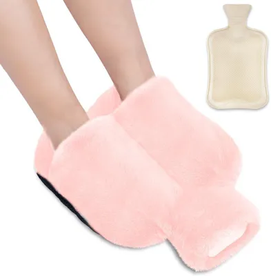 Productafbeelding van Voetenwarmer 2-in-1: Voetenwarmer zonder stroom, 2 liter. Grote warmwaterkruik met zachte, pluizige hoes. Warmwaterkruik voor de voeten, ideaal als cadeau voor de winter