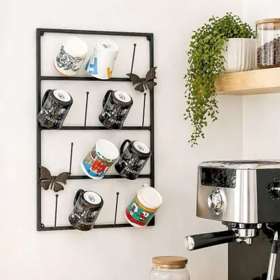 Image de DanDiBo Porte-tasse mural Noir Métal 60 cm 93850 Crochet pour tasses Cuisine Vintage Antique Porte-tasse Étagère pour tasses Montage mural