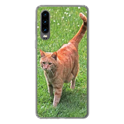 Produktbild von MuchoWow® Handyhülle Schutzhülle Hülle für Huawei P30 Katze - Rot - Katze - Mädchen - Kinder - Jungen - Kind Silikon Softcase Handy Hülle - Kartenbesitzer