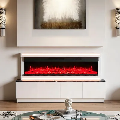 Immagine prodotto di INONEFT Caminetto elettrico da 50" con effetto fuoco 3D LED realistico – Caminetto elettrico da parete con riscaldamento e effetto camino, controllo tramite app, effetto crepitio e timer, colore bianco