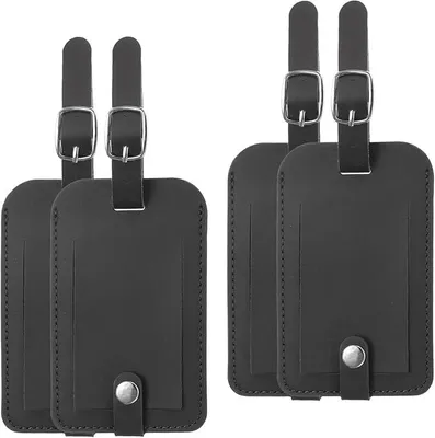 Produktbild von PolkaHome® 4er-Set Gepäckanhänger aus Kunstleder, Kofferanhänger mit Schnappverschluss und Namensschild, Reisezubehör für Koffer,